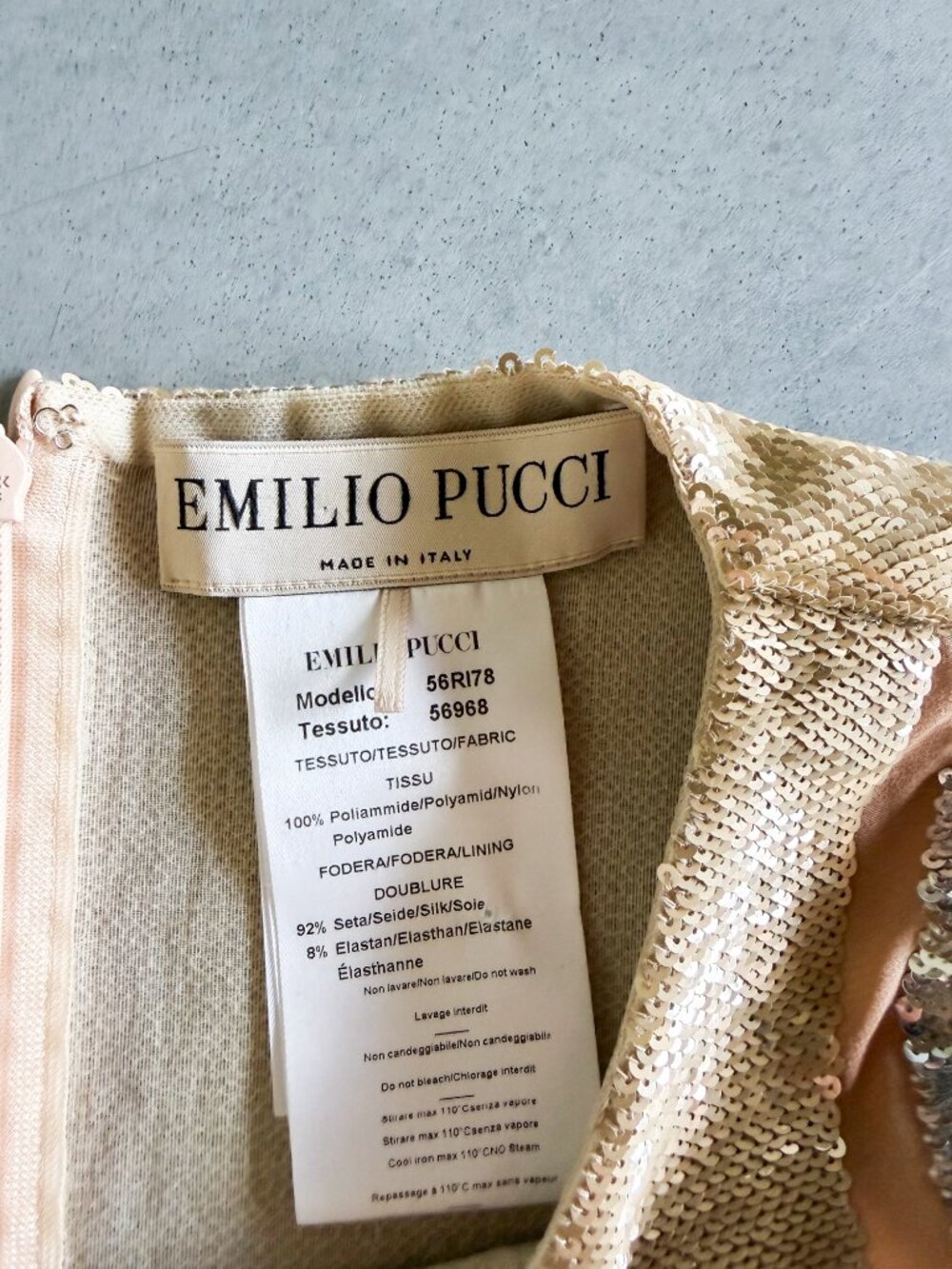 Emilio Pucci Sequin Lightning Bolt Mesh Shift Mini Dress Gold Silver IT 38 US 4 - Picture 7 of 13